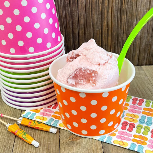 12 Ounce Disposable Paper Treat Cups, Ice Cream Bowls, Plastic Spoons, Paper Straws - Ice Cream Sundae Kit for 24,