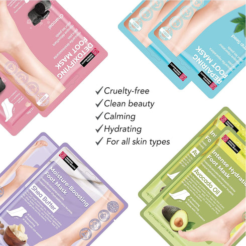 Original Derma Beauty Foot Mask Set, 12 Pairs Intense Hydration Avocado Oil Moisturizing Foot Masks