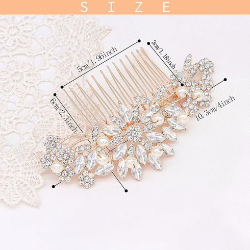 Rose Gold Wedding Hair Comb with Pearls and Crystals, Bridal Headpiece for Parties (Rose Gold)
