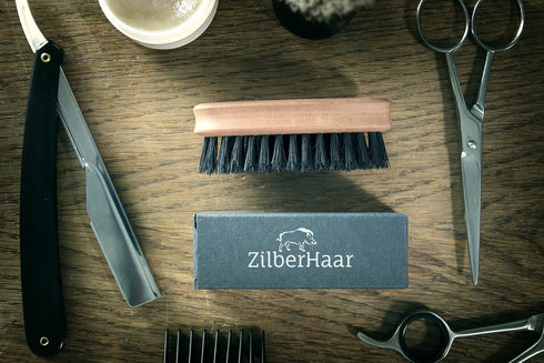 ZilberHaar Pocket Mustache and Beard Brush, Soft Boar Bristles, Pearwood, Made in Germany