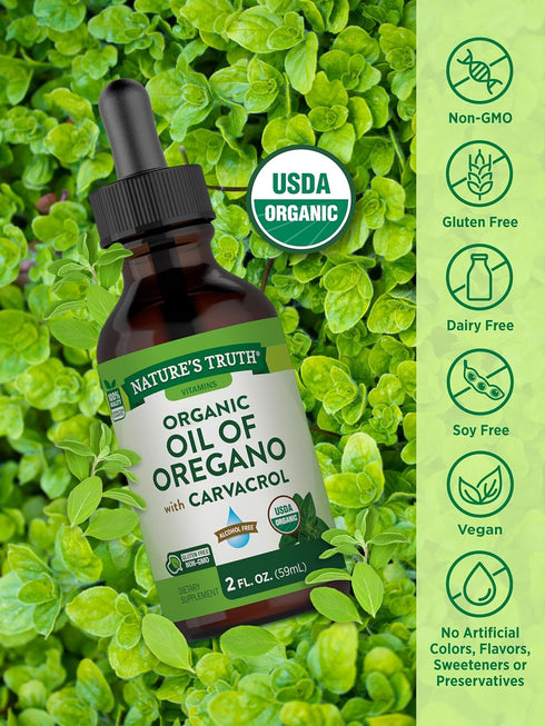 Nature's Truth Oil of Oregano Organic Liquid Drops, 2 fl oz, Mediterranean & Wild Oregano Supplement