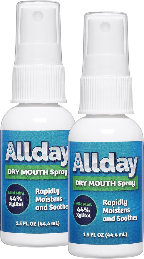 Allday Dry Mouth Spray - Maximum Strength Xylitol, Fast Acting Non-Acidic Spray (Pack of 2)