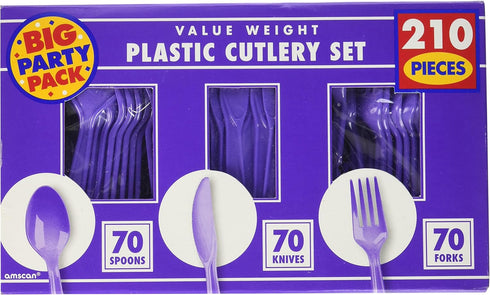 New Purple Plastic Heavy Weight Assorted Cutlery (200 Count) - Premium Disposable Plastic and Sturdy Cutlery, Perfect for Home Use and All Kinds of Occasions by Amscan