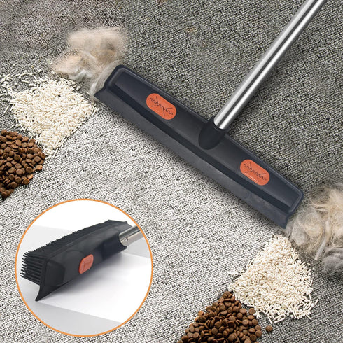 LandHope Carpet Rake for Pet Hair Remover Long Handle with Squeegee, Rubber Broom Carpet Brush Non Scratch Bristles Fur Remover Indoor Outdoor Push Broom for Cat Dog Hair Hardwood Tile Windows Clean by LandHope