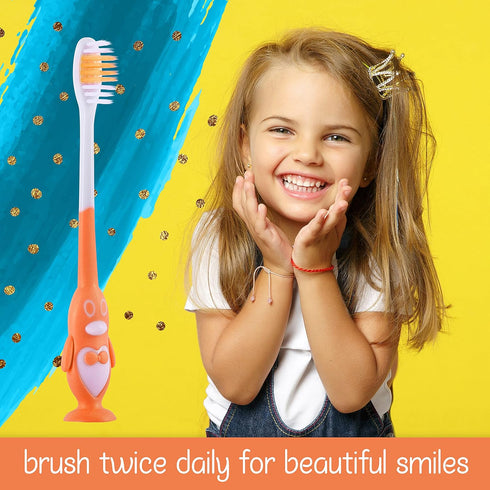 Kids Toothbrush Suction Cup - Toddler Toothbrush with Soft Bristles, Suction Cups for Easy Access - 4 Pack (Penguin)