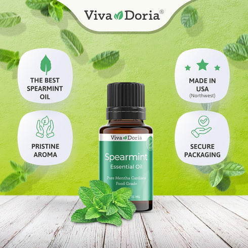 Viva Doria 100% Pure Spearmint Essential Oil, Undiluted, Food Gradel, 15 mL (0.5 Fluid Ounce)