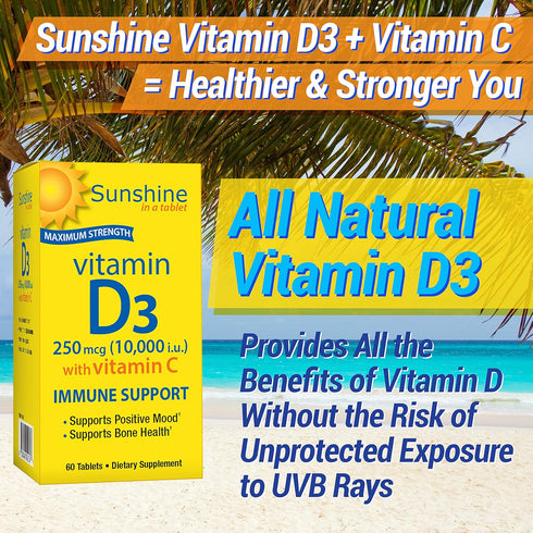 Sunshine 10,000 30 Vitamin D IU, Healthy and Strong Bones, Servings