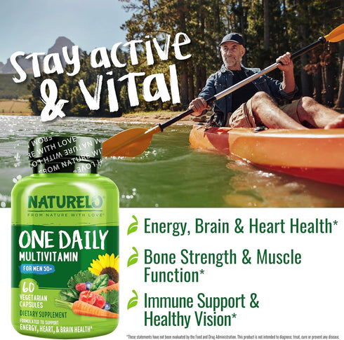 NATURELO Mens Multivitamins for Men 50+ - One Daily Multivitamin with Organic Whole Foods, Vitamins & Minerals, 60