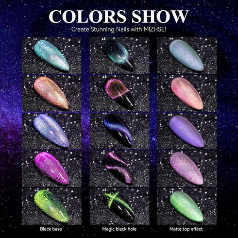 MIZHSE 9D Cat Eye Gel Nail Polish Set, Magnetic Cat Eye Gel Polish, 10ml*6 with 2 Magnets, Chameleon Magic Effect