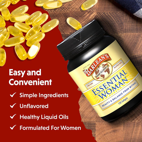 Barlean's Essential Woman Capsules - 120 Count - Hormonal Balance Supplement for Women with Flaxseed, Evening Primrose