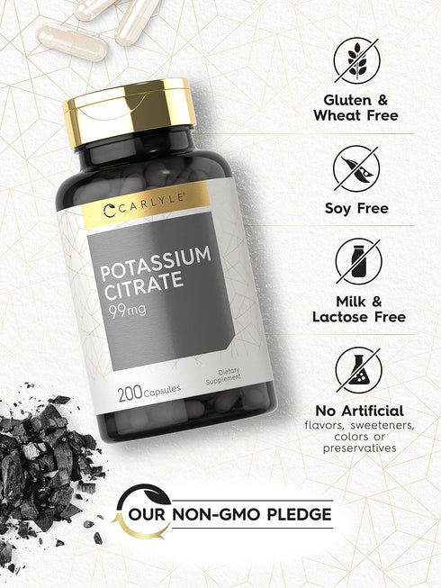 Carlyle Potassium Citrate 99mg | 200 Capsules | Gluten Free, Non-GMO Supplement