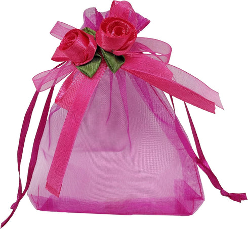 50pcs Sheer Organza Favor Bags for Wedding, 3.8x4.8'' Gift Bags with Drawstring, Hot Pink