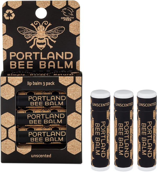 Portland Bee Balm All Natural Handmade Beeswax Lip Balm - Unscented, 3 Count