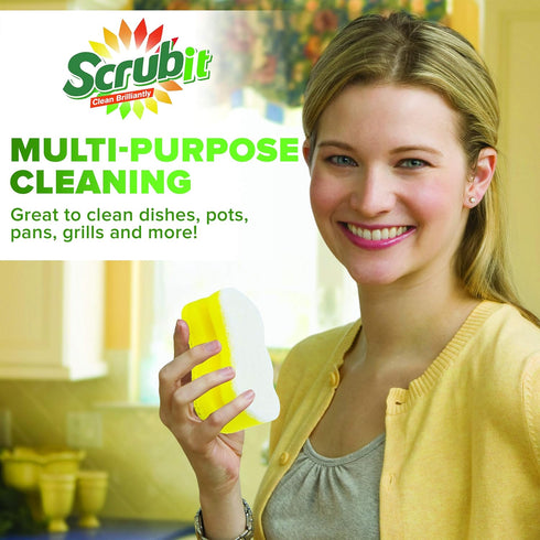 Scrub Sponge by Scrubit, Multipurpose Cellulose Cleaning Sponges, 12 Pack, Non Scratch Scouring Pad