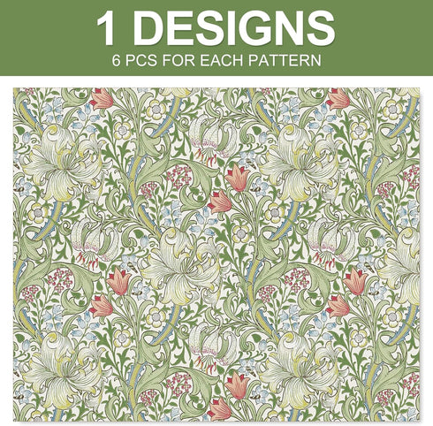 JarThenaAMCS 6 Sheet Vintage Floral Wrapping Paper - Not Roll - Green Flower Gift Wrap for Birthday Baby Shower