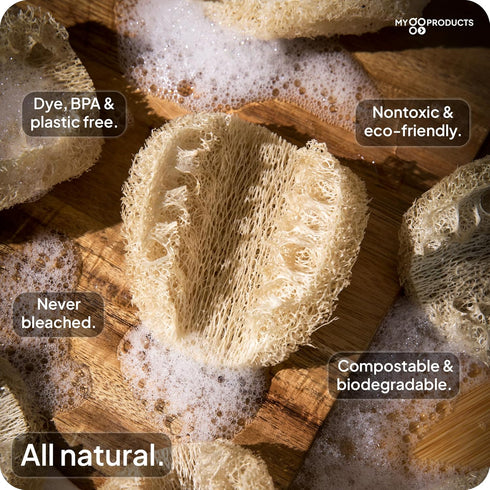 LoofaGO All-Purpose Natural Loofah Scrub Sponges, Biodegradable for Kitchen, Shower, Bath, and Skin (Pack of 10)