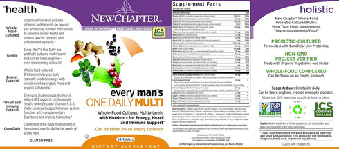 New Chapter Every Man's One Daily Multivitamin, 24 Count, Fermented with Probiotics, Selenium, B Vitamins, D3, Organic