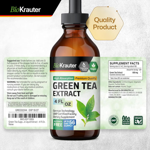 Green Tea Extract Tincture - Organic Green Tea Supplements with EGCG, Antioxidant & Immune Support, 4 Fl.Oz.