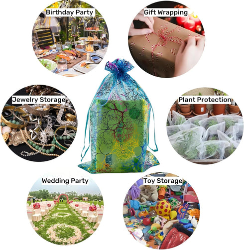 QIANHAILIZZ 100 Pack Colorful Tree Organza Jewelry Gift Pouch Candy Pouch Drawstring Wedding Favor Bags (turquoise,