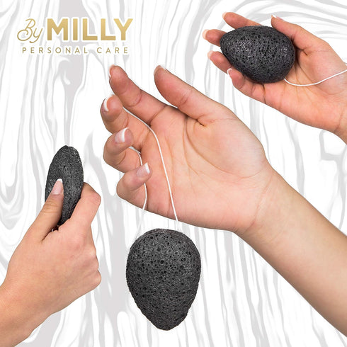 Konjac Sponge for Face | All Natural Reusable Facial Sponge with Activated Bamboo Charcoal, Gentle Exfoliating, Black