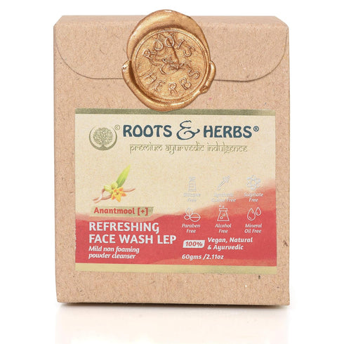 ROOTS AND HERBS Ayurvedic Face Wash Lep - 100% Vegan Refreshing Non-Forming Facial Cleanser (2.11oz)