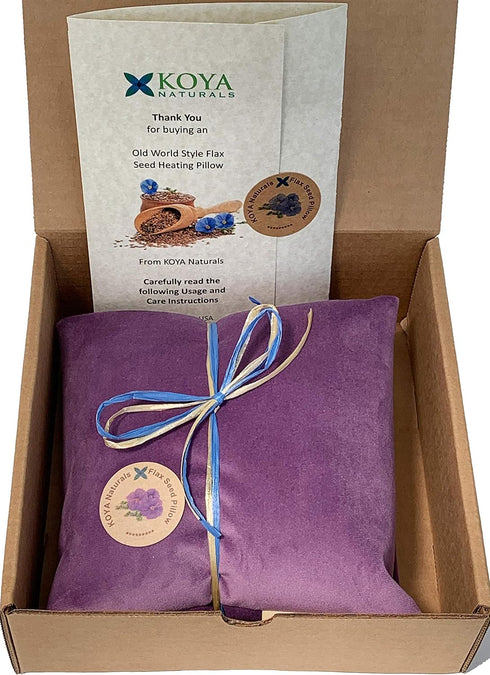 KOYA Naturals Soft Velvet Flax Seed Pillow with Lavender - Microwavable Heating Pad for Neck, Muscle, Joint Pain
