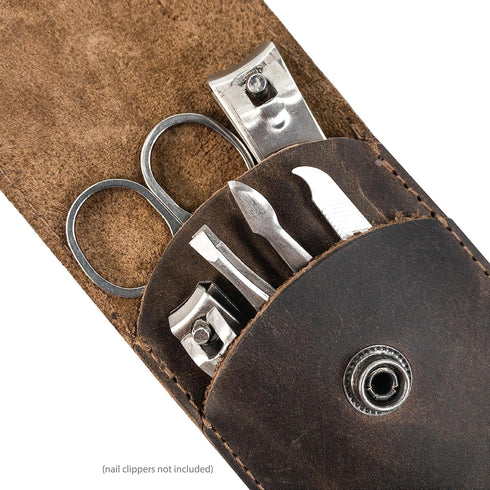 Hide & Drink Double Nail Clipper Case, Handmade Full Grain Leather Grooming Kit, Bourbon Brown, Travel Essentials