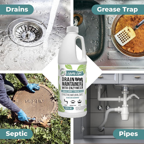 Mighty Mint Drain Maintainer with Enzymes – Enzymatic Drain Cleaner Controls Bad Smells and Prevents Blockages for Drains, Grease Traps, Septic Systems, Natural Mint Scent, 32oz