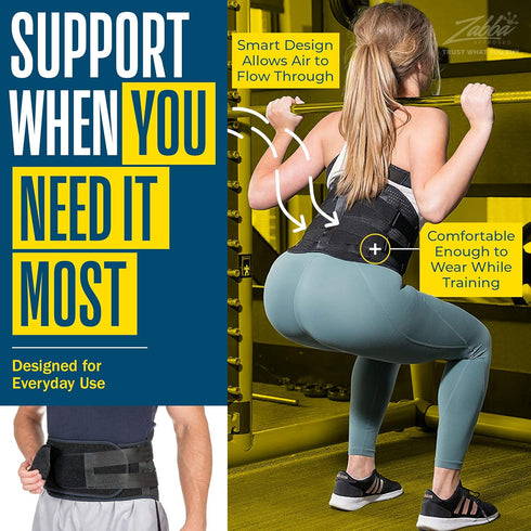 Back Brace for Men Women, Compression Lower Back Support Belts for Pain Relief, Breathable Lumbar Belts with Pocket