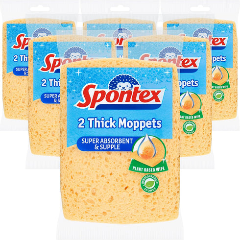 Spontex Thick Moppets, 6 Packs of 2 (Total 12 Sponges).
