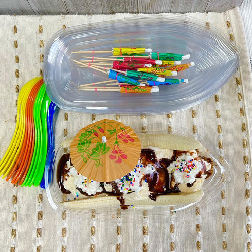 Outside the Box Papers Clear Plastic Banana Split Boats, 12 oz., Eco-Friendly Disposable Dish