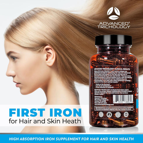 Derma-Iron Supplement for Men and Women - Iron Blood Builder Pills with Collagen and Natural Vitamin C for Hair and Skin