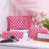 Large Capacity Pink Checkered Makeup Bag Set, 3 Pieces Canvas Travel Organizer for Women