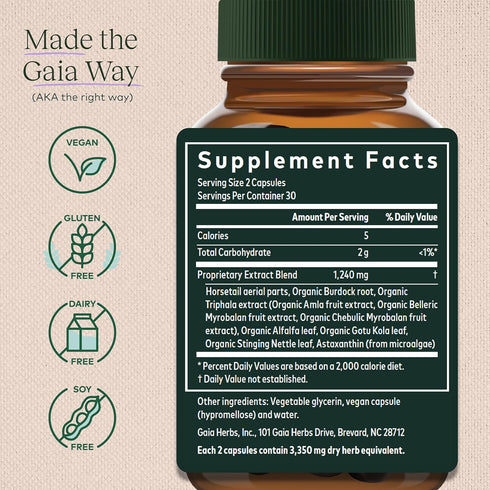 Gaia Herbs Hair, Skin & Nail Support - Helps Promote Healthy Skin, Hair Growth & Nail Growth - with Horsetail, Alfalfa, Burdock, Gotu Kola & Nettle - 60 Vegan Liquid Phyto-Capsules (15-Day Supply)