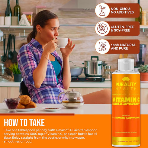 Vitamin C Liquid Supplement, 1000mg per Serving, Micelle Liposomal Enhanced Absorption, Vegan, 15 Day Supply