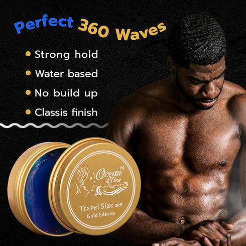 OCEAN VIEW DEEP WAVES POMADE, Gold Edition 360 Wave Grease for Men, Water Based Wave Builder Pomade