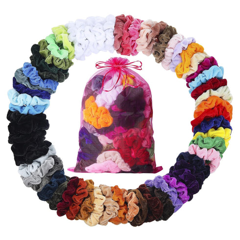 Velvet Hair Scrunchies - 60 Pack for Women, Girls, Kids - Bulk No Damage Hair Ties for Thick, Curly Hair