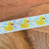 Rubber Duck Satin Craft Ribbon, 1" x 25 Yards, White with Yellow Rubber Duckies for Gifts, Baby Shower, Hair Bows