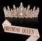 Rose Gold Crown for Women Birthday Queen Sash & Rhinestone Tiara Set Decoration Hair Accessories