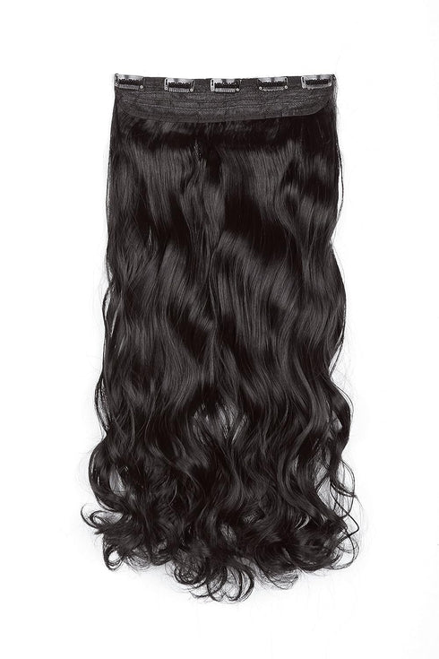 SWACC 20" Curly Body Wave Heat Resistant Synthetic Clip-in Hair Extension, One Piece for Women (Dark Brown-4#)