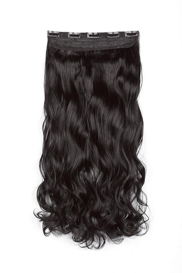 SWACC 20" Curly Body Wave Heat Resistant Synthetic Clip-in Hair Extension, One Piece for Women (Dark Brown-4#)