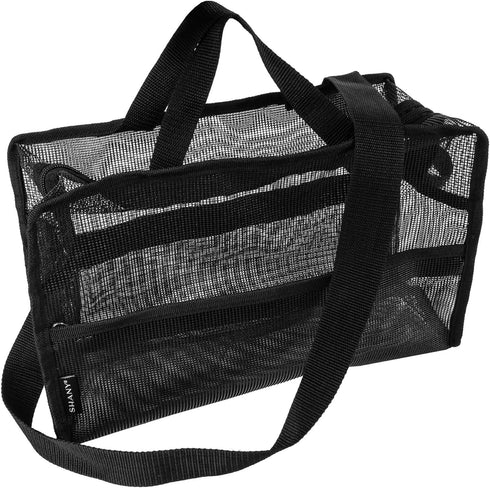 SHANY Collapsible Makeup Tools Travel Mesh Bag – Large See-Thru Tote with Zippered Pockets, Black