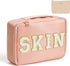 Preppy Patch SKIN Large Capacity Makeup Bag, Travel Toiletry Organizer with Brush Bags, Reusable Cosmetic Case (Pink)