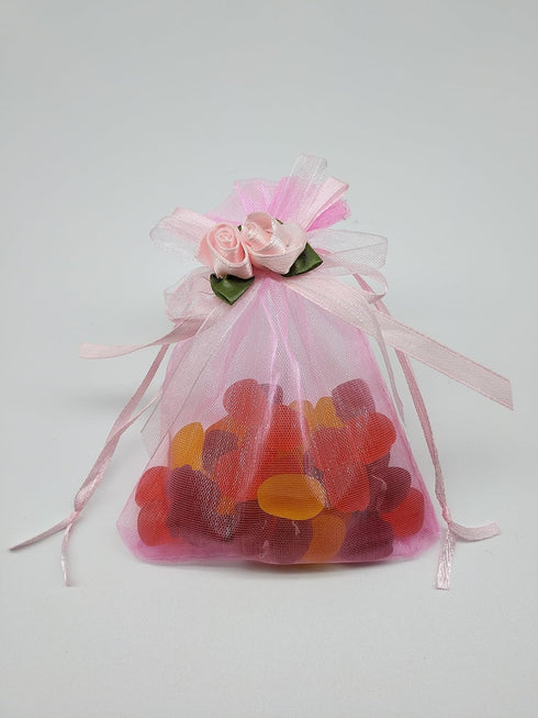 50pcs Sheer Organza Favor Bags (3.8x4.8'', Pink, Gift Bags for Wedding Samples Display)