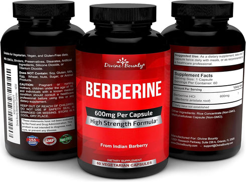 Divine Bounty Pure Berberine Complex - 600mg Per Capsule, 60 Vegetarian Capsules