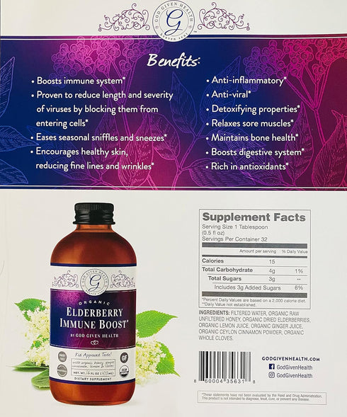 Elderberry Immune Boost - 16oz Pure Elderberry Syrup for Immune Support, Organic, Non-GMO, Gluten-Free