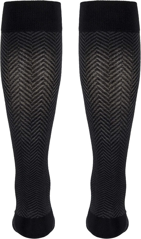 20-30 mmHg Cotton Socks for Women, Black Herringbone, Large