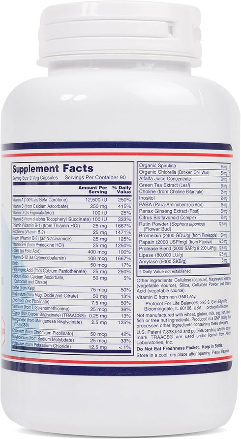 Protocol Ortho Multi Greens Multivitamin with Green Superfoods, 180 Veg Caps, with Vitamins C, B6, B12 & More