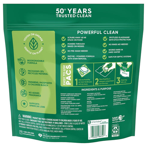 Palmolive PowerPacs Dishwasher Pods, 99.9% Biodegradable Formula in Dishwasher Tabs With No Added Fragrance - 60 count