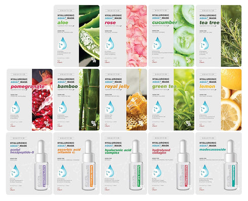 Hyaluronic Aqua Plus Essence Full Face Facial Sheet Mask Combo - 14 Sheets Set